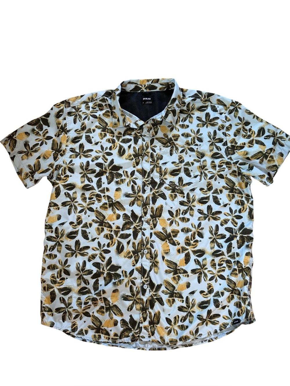 Prana Green Blue Tropical Lightweight Button Up Standard Fit Shirt Size XL